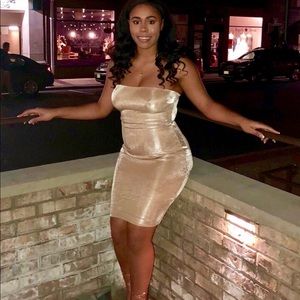 WORN ONCE: Champagne strapless dress